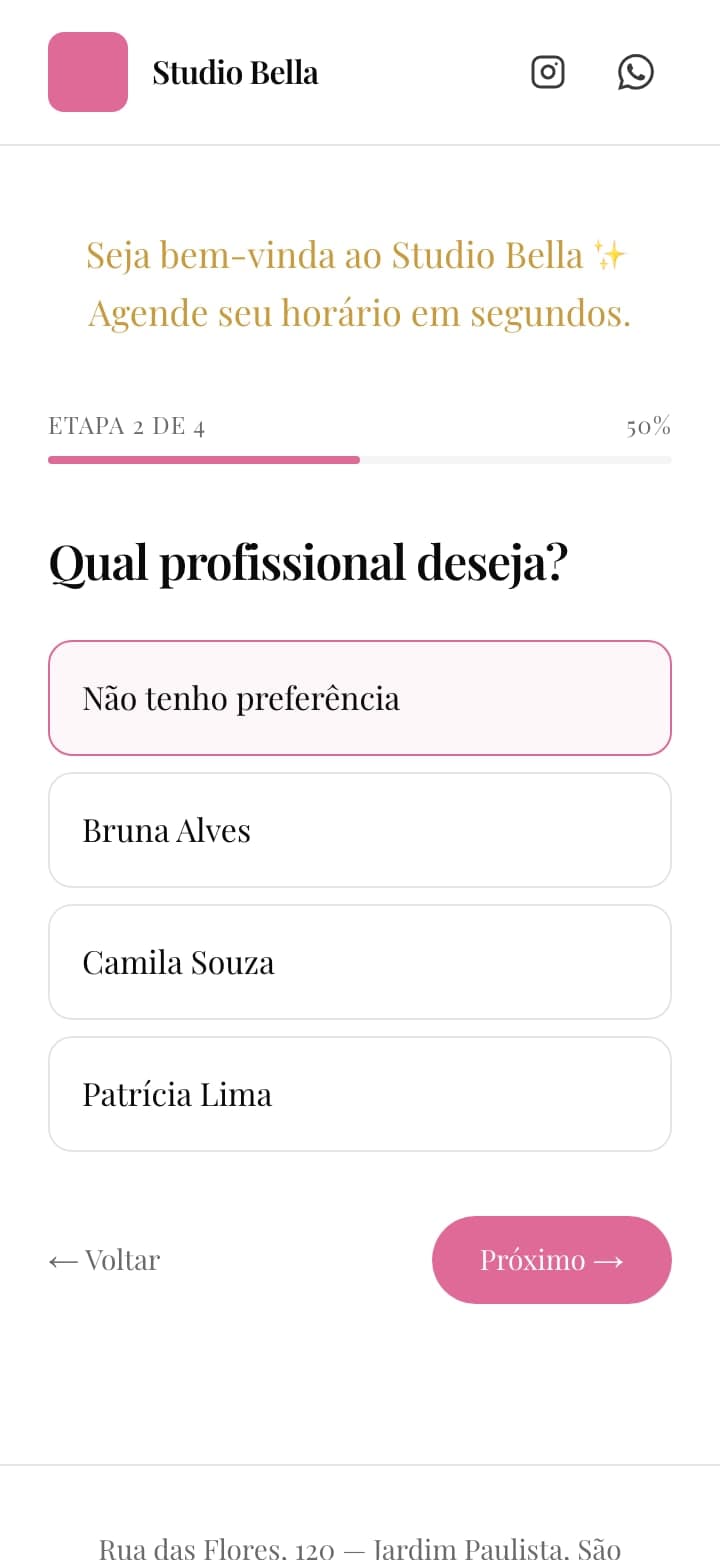 Escolhe dia e horário